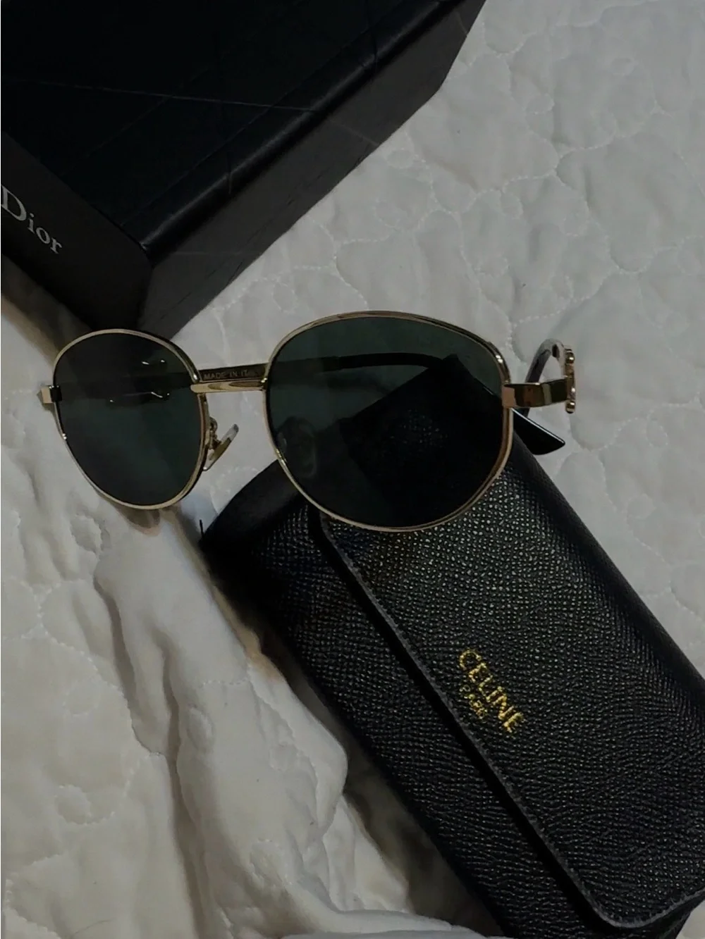 Celine Gold Frame Sunglasses with Dark Green Lenses
